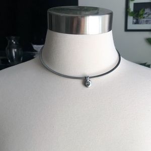 Small Circle Pendant on a Dark Silver Choker